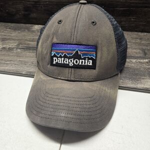 Vtg Patagonia Hat Cap Snapback Patch Logo Black Trucker Mesh Adult Mens